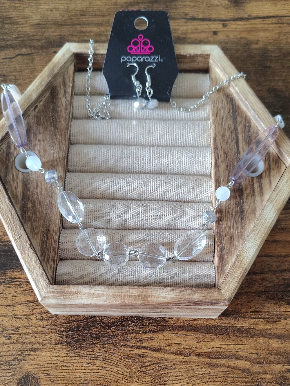 paparazzi Clear and Lavender Bead Necklace Set
